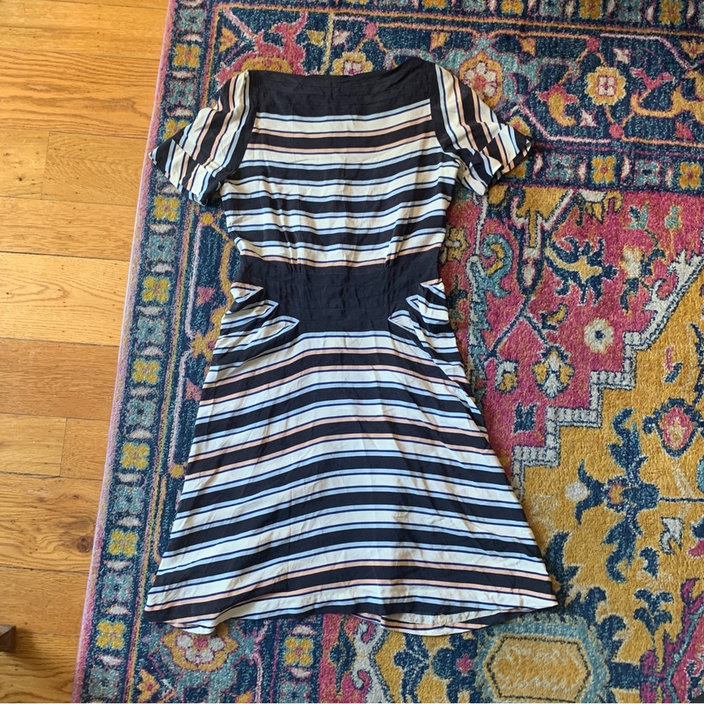 Marc Jacobs Striped Midi Dress in Black, White & Tan